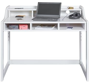 Inter Link - Kinderschreibtisch - Höhenverstellbar - Mitwachsend - Ergonomischer - Jugendzimmer - 6 Fächer - Viel Stauraum - Weiß - Kiefer Massivholz - Kids Learning