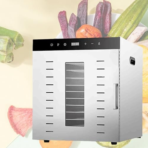 RIQHTIK Deshidratador de Alimentos Digital de Acero Inoxidable con 12 bandejas para el hogar, Temporizador de 24 Horas, 1000 W, Ideal para Comida, cecina, golosinas