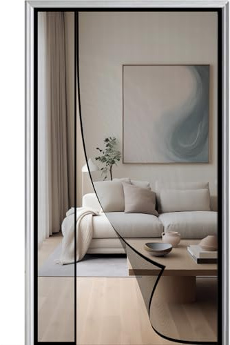 Seitliche Öffnung Fliegengitter 175x200cm Winddicht Magnetvorhang Linke Rechts Öffnung Magnet Fliegengitter Tür Premium Slim Unbehinderte Ansicht Hält Insekten draußen Schwarz