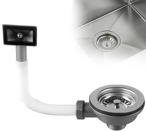 KQWVZ Edelstahl Siebkorbventil, Küchenspülenablauf-Set, Siphon Küchenspüle Ablaufgarnitur Mit überlauf, Durchmesser 110 Mm 1½ Oben, Für Küche/Bad, Edelstahl Abfluss Siebkorb Mit überlauf