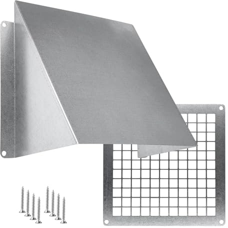 Outdoor Dryer Vent Cover with Mesh 6x6 inch - Metal Wall Rain Cover with Bird Protection Guard - Galvanized Steel Vent Hood with Grid - Weatherproof Exhaust Grille for Duct Openings