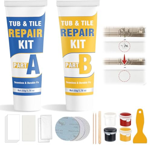 Bath Enamel Repair Kits, Waterproof Bath Repair Kit, Leak-Proof Tub Tile Bath Enamel Porcelain Repair Kit for Refinishing Ceramic Scratches, Holes, Cracks (1 pack)