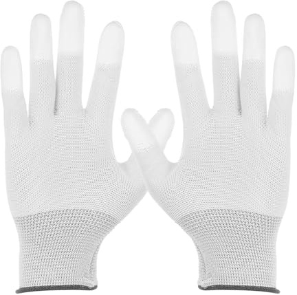 sourcing map 4Set Anti-Static Gloves Electrostatic Protective Gloves with PU Fingertips Large Size for Automotive Vinyl Wraps and Decal Applications, White