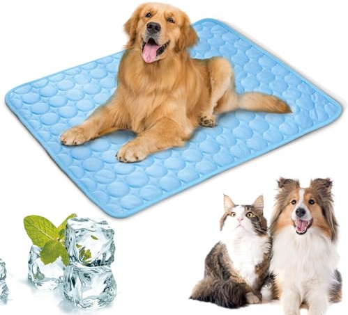 LURNODY Kühlmatte Hunde 100 * 70cm Pet Cooling Mat Selbstkühlende Kühldecke Hund für Katzen und Hunde Selbstkühlende Hundematte Leicht zu Reinigen Perfekt für Auto, Reise und Zuhause （Blau XL）
