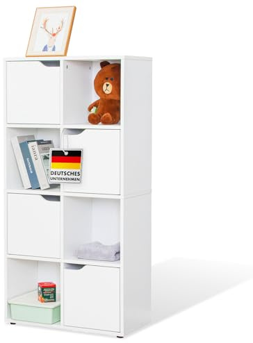 Floordirekt Bücherregal, Regal weiß mit 8 Fächern, Würfelregal, 30T x 60B x 120,5H cm, Raumteiler für Kinderzimmer, Wohnzimmer, Büro und Schlafzimmer (Connecticut)