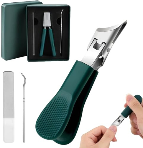 Juego de 3 Recortador de Uñas Acero Inoxidable, Uñas Gruesas, Cortaúñas Inclinado para Uñas de los Pies, Mango Antideslizante, Diseño Antisalpicaduras