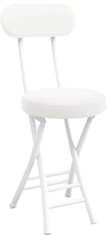 ITTRUH Sgabello pieghevole con schienale, sedia da bar pieghevole portatile rotonda in pelle imbottita for cucina (bianco) 47 cm/18 pollici