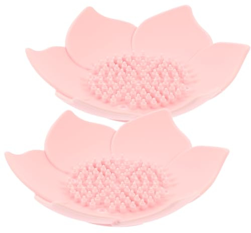 Gatuida 2 Stück Silikon Seifenschale Blütenform Seifenhalter mit Abfluss Selbstentleerende Seifenablage für Badezimmer und Küche rutschfest Hygienisch Rosa Geeignet für Feste Seife und