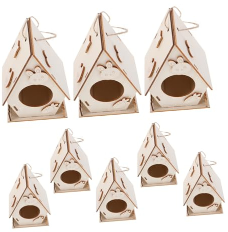 BESTonZON 8 Piezas Casas de Pájaros de Madera para Colgar Kit DIY para Pintar Actividad y Manualidades para Construir y Decorar Resistente la Intemperie para Jardín y