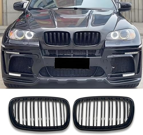 Hengjiayao E70 Black Riñones Rejilla del radiador para BMW X5 X6 E70 E71 parrilla riñón doble puente Sport brillante negro delantera 2007-2013 (For X5 X6 E70 E71 2007-2013)