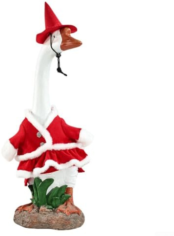 Ropa de ganso festivo para porche de 23 pulgadas con forro polar rojo y blanco, sombrero de pajarita y saco de juguetes para exhibición en interiores o exteriores (vestido de Navidad)