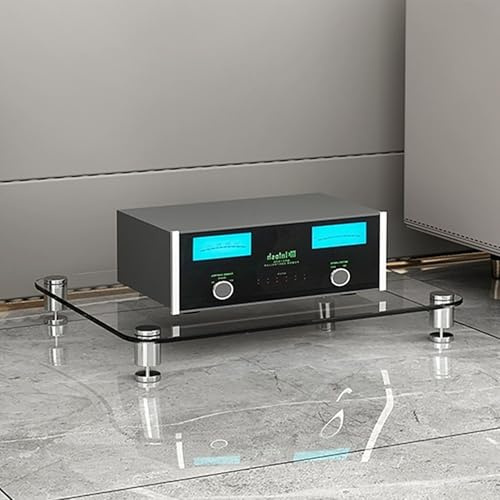 HOLGVE Audio Rack HiFi Regal, Video-Audio-Rack, Stereoschrank mit Einlegeböden aus Gehärtetem Glas, Phonoschrank, für Wohnzimmer, Gaming, Aufnahmeraum(Clear,1 Tier 60x48x8CM)