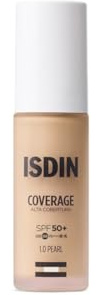 ISDIN Coverage SPF 50+ 1.0 Pearl, Base De Maquillaje Con Alta Protección Que Unifica El Tono Y Aporta Cobertura Modulable Con Acción Antiedad, Maquilla, Protege Y Cuida En Un Solo Gesto -30 g