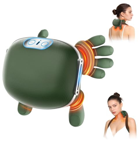 CottonHK Neck Massager with Heat, Bionic Deep Tissue Shiatsu Kneading, Cordless Rechargeable Hands‑Free Wearable for Muscles, Home Office Back and Shoulder Massagers with Fingers