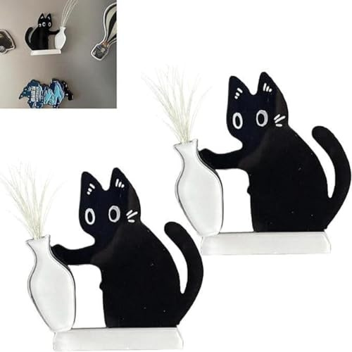 2 Stück Schnurrhaare Aufbewahren,Mini Vasen Magnete Kühlschrank,Magnet Vase für Kühlschrank,Katzenbart Halter Magnet,Tisch & Wanddekoration