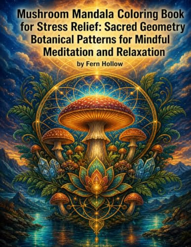 Mushroom Mandala Coloring Book for Stress Relief: Sacred Geometry Botanical Patterns for Mindful Meditation and Relaxation: 24 Intricate Designs ... Art for Teens and Adults Seeking Calm