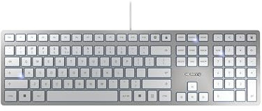 CHERRY KC 6000 SLIM, Tastiera di design Ultrapiatta, Layout per l'Unione Europea (QWERTY), Con Filo (Porta USB-A), Tasti Silenziosi, Scritte a lunga Durata, Argento