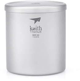 Keith Titanium Mug Double Paroi 300 ml avec Couvercle – Tasse Isolée Compacte pour Espresso et Voyage