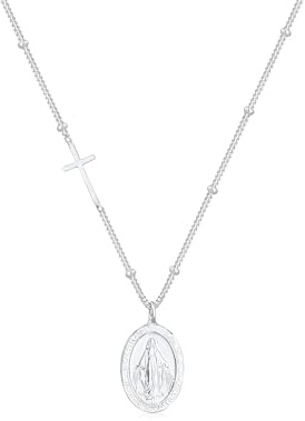 Elli Halskette Silber 925 Marienbild Kreuz Anhänger Kugel Kette Damen | Schmuck Geschenke für Frauen Mädchen Mama Freundin, Vintage Silberkette Länge 45 cm