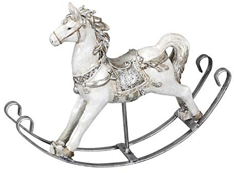 Posiwio dekoratives Schaukelpferd Deko-Pferd weiß mit etwas Silber in Shabby Vintage Optik