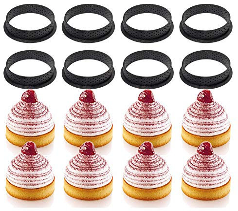 Moldes redondos para tartas, 8 anillos circulares reutilizables para tartas, moldes perforados para tartas, pan, galletas, chocolate