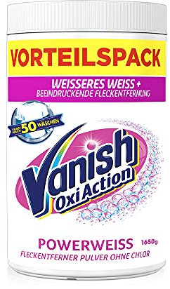 Vanish Oxi Action Powerweiss Pulver – 1 x 1,125 kg – Fleckenentferner und Wäsche-Booster Pulver ohne Chlor – Für weiße Wäsche