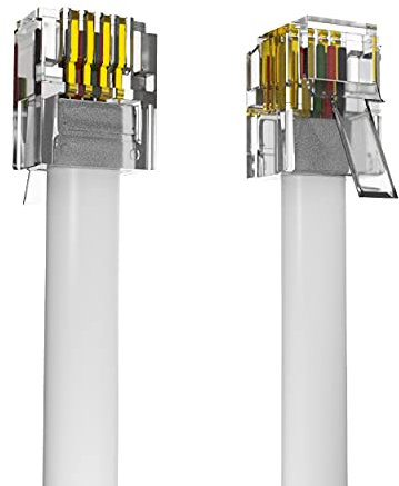 ASNQ High Speed Broadband RJ11 to RJ11 Cable - 10m with OFC Wires and PVC Cover - Internet DSL Cable - Flat, White