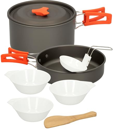 Aktive 52996 - Utensilios cocina camping | Utensilios para camping| Set cocina camping | Camping Gas | Incluye 8 piezas | Para 2 personas | Con funda para transportar