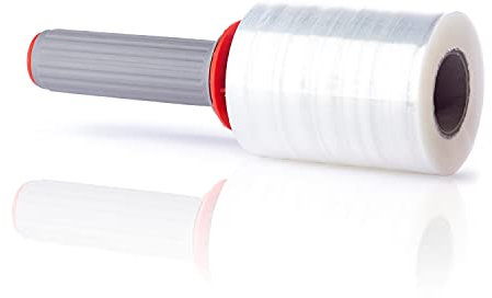 WPTrading - 6 x Rolle Mini Stretchfolie 10 cm x 150 lfm (20my) Transparent inkl. 1 x Abroller - Einpackfolie aus LDPE - Wickelfolie reißfest - Umzugsfolie Schutzfolie - Schrumpffolie für Umzug & Möbel
