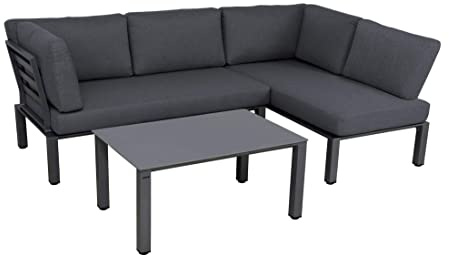elGiga Der Megastore im Internet! MWH Lounge-Set Widoo mit Tisch - Eisengrau - wetterfestes Gartenmöbelset aus Aluminium - inkl. gemütlichen Kissen