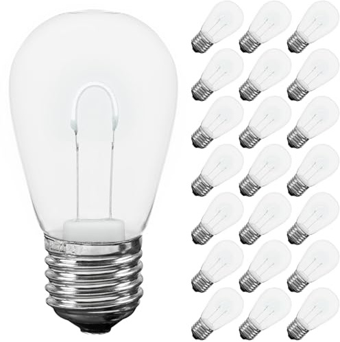 Novelty Lights 25 Pack S14 LED Plastic Flex Filament Outdoor Patio Globe Replacement Bulbs, Pure White, Dimmable, E26 Medium Base, 0.8 Watt