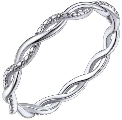 Silvora 2.8mm breit Twisted Eternity Ring S925 Silber Schlichter Damen Fingerring Schmaler Stapelbarer Twisted Ring in Silber Ringgröße 67（21.4） Band Ring Frauen Schmuck