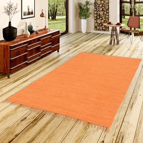 Pergamon Baumwolle Natur Teppich Flachgewebe Handgewebt Jolly Cotton Orange Terrakotta in 6 Größen