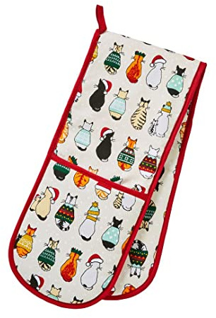 Ulster Weavers Doppelter Ofenhandschuh, Motiv: Weihnachtskatzen, Einheitsgröße in Rot und Creme
