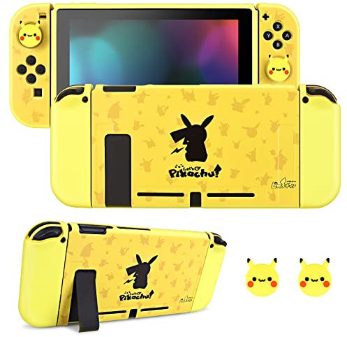 DLseego Hülle Kompatibel mit Switch, Andockbare Silikon Schutzhülle mit 2 Joystick Kappen, Shock-Absorption und Anti-Kratzer Design Zubehör für Switch Konsole und Joy Con, Gelb