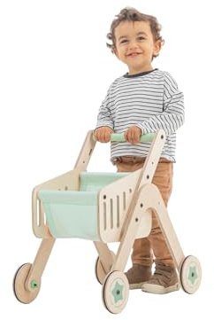 Mamatoyz 04TSHP Trio Shopper Einkaufswagen, Spielzeug, Lauflernhilfe aus natürlichem Birkensperrholz, erste Schritte, Laufen Lernen, mit verstellbaren Rädern
