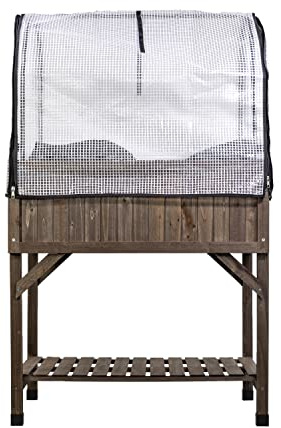 mgc24 Hochbeet VegTrug rechteckig aus Zedernholz mit Schutzhaube und Vlieseinlage - 78x58x129 cm - braun - Premium Hochbeet-Set für nachhaltiges Urban Gardening auf dem Balkon, Terrasse, Garten