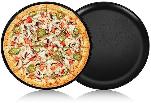 Onader Pizzablech 2er Set, Edelstahl Rund Pizzaform mit Antihaftbeschichtung, 30cm Pizza Backblech für Backen & Servieren, Ungiftig & Gesund, Langlebig & Leicht zu reinigen