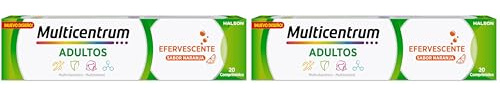 Multicentrum Complemento Alimenticio Multivitamínico y Multimineral Para Adultos, Tabletas Efervescentes, Sabor Naranja, Sin Gluten, 20 Comprimidos (Paquete de 2)