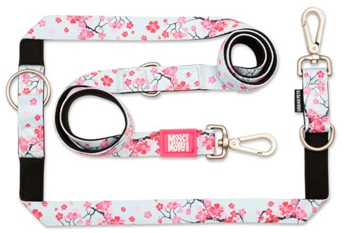 Max & Molly Multifunktions Hundeleine 2m mit 2 Karabinern, Cherry Bloom/XS Umhängeleine Gepolstert, Sicher & Flexibel – Komfort für deinen treuen Begleiter