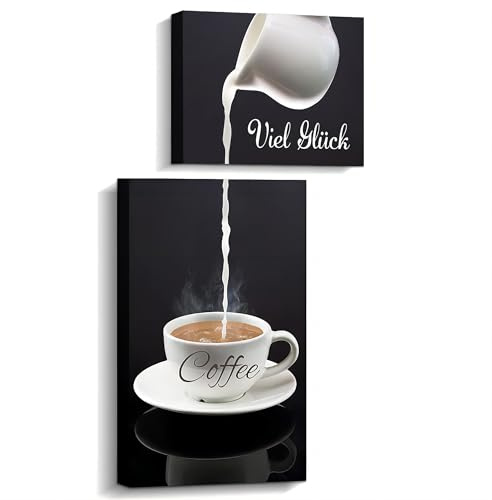 APOXYO Confezione da 2 poster per la cucina con cornice, decorazione murale per bar del caffè per la cucina, moderna immagine su tela in bianco e nero, immagini murali per la decorazione della sala da