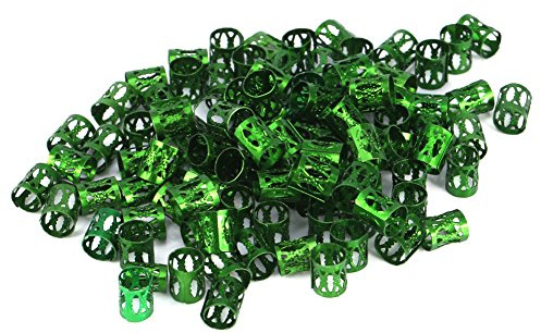 100PCS/Bag Adjustable Dreadlocks Hair Braid Beads Rings, Rings Cuff Styling Decoration Tools, Hair Decoration Accessories, 7 Colors (Green)