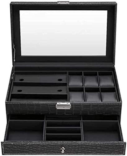 NATWEE Automatischer Uhrenbeweger, doppelschichtig, Uhrenbox, Aufbewahrung für Schmucksammlung, mit Schloss, Schlüssel, Glasplatte, Display, Frauen und Mädchen It's so Kind of You