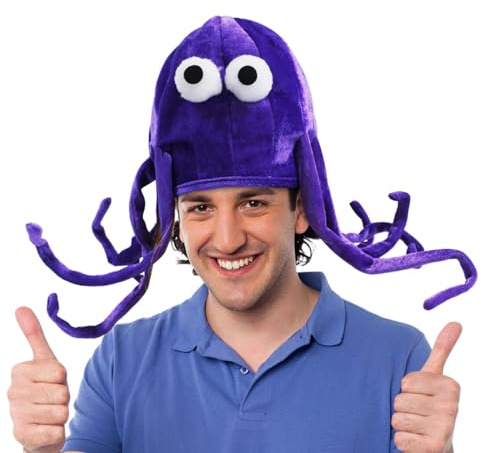 Chapeau Poulpe Violet avec Bras Flexibles – Couvre-chef en Peluche Douce pour Adultes et Ados – Accessoire pour Halloween, Cosplay et Fêtes – Léger, Respirant et Doux pour la Peau