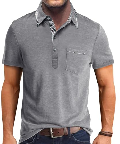 Comilaka Herren Poloshirt Kurzarm Kontrast Freizeit Polo mit Tasche S-4XL | Getäfelt Polohemd,Klassisches,Golf,Knopfleiste,T-Shirts,Sports,Sommer,Regular Fit