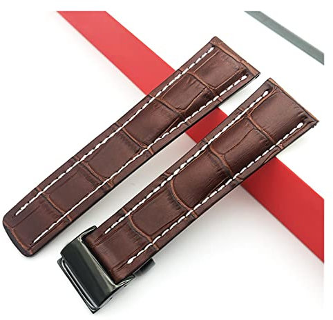 VAZZIC Uhrenband Compatible With Breitling Superocean Avenger Navitimer. Echte echte leder männer watchband uhr zubehör uhren armband gürtel (Color : Brown-Black Buckle2, Size : 24mm With LOGO)