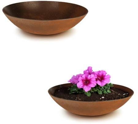 Matches21 - Ciotole da giardino per esterni, 2 grandi ciotole decorative in effetto metallo arrugginito, 28 cm, per fiori, bonsai o cimitero