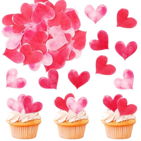 Blumomon 50Pcs Edible Love Heart Cupcake Toppers Edible Heart Cupcake Decorations Picks Birthday Edible Cake Decorations Valentine's Day Wedding Party Bridal Shower Decorations Supplies