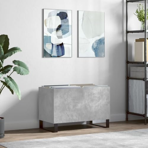 ShGaxin Mueble Discos Madera contrachapada Gris hormigón 74,5x38x48 cm, Estanteria CD, Mueble Tocadiscos, Mueble para Discos, Mueble para Vinilos, Mueble para Tocadiscos - 831736