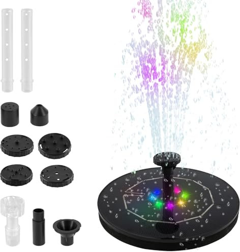 2024 Upgraded Solar Fountain Pump, Solar Powered Water Fountain with 8 Nozzles, DIY Solar Water Fountains Kit with LED Light,Floating Solars Waters Pond Pump for Bird Bath Pool Fish Tank